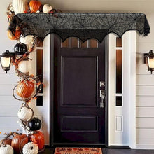 Cargar imagen en el visor de la galería, Decoración de Halloween AerWo Encaje negro Araña Chimenea Repisa Cubierta de bufanda Suministros de fiesta festivos 45 X 243cm 18 x 96 pulgadas
