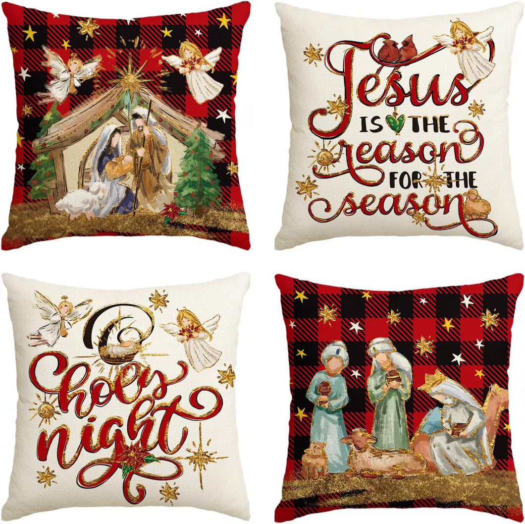 AVOIN colorlife Juego de 4 fundas de almohada de Navidad O Santa Noche