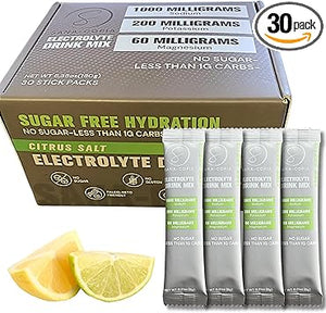 Mezcla de bebida con electrolitos: cero azúcar, sabor cítrico a limón y lima, 30 sobres de hidratación de una sola porción: polvo de hidratación cetogénico, vegano, sin OGM, sin azúcar, con electrolitos y minerales ln25