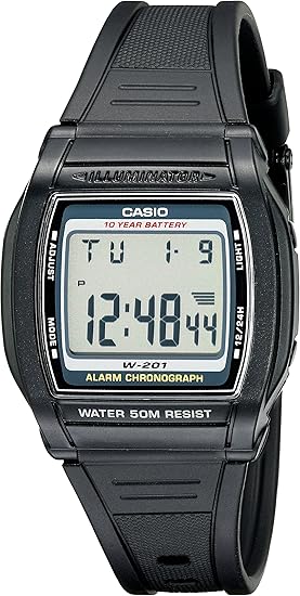 Casio Reloj cronógrafo resistente al agua ln24  W201-1AV para hombre, Negro -, W-201-1AV