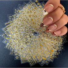 Cargar imagen en el visor de la galería, 30 hojas de calcomanías de arte de uñas doradas 3D, calcomanías autoadhesivas de uñas de línea dorada con estrella para uñas acrílicas A24
