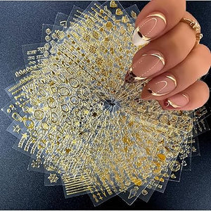 30 hojas de calcomanías de arte de uñas doradas 3D, calcomanías autoadhesivas de uñas de línea dorada con estrella para uñas acrílicas A24