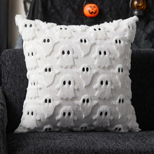 Cargar imagen en el visor de la galería, Fundas de almohada de Halloween DFXSZ Juego de 2 fundas de almohada de 18x18 pulgadas Ghost blanco Fundas de almohada de lana de piel sintética suave para silla Sofá Dormitorio Sala de estar Decoración del hogar

