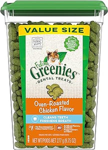 Greenies Feline Adult Dental Cat Treats, Oven Roasted Chicken Flavor, 9.75 oz. Tub Q1