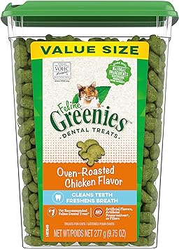 Greenies Feline Adult Dental Cat Treats, Oven Roasted Chicken Flavor, 9.75 oz. Tub Q1