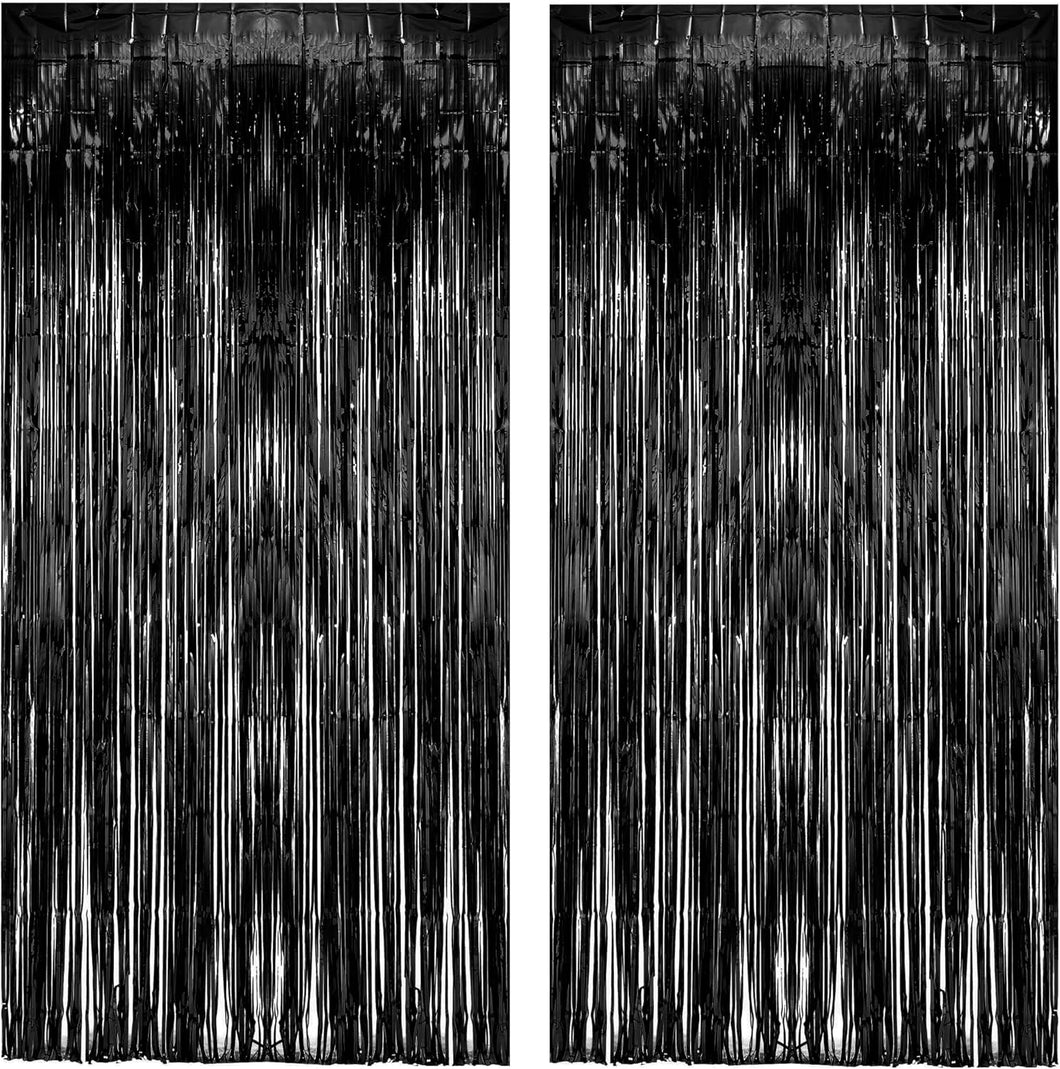 GREATRIL - Telón de fondo de oropel negro de Halloween Q1