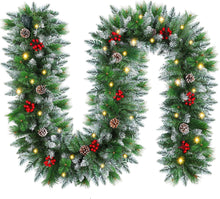 Cargar imagen en el visor de la galería, Guirnalda de Navidad con luces, 9FT/2.7M, para repisa de la chimenea, hogar, escaleras, chimenea, porche, interior/exterior (verde)
