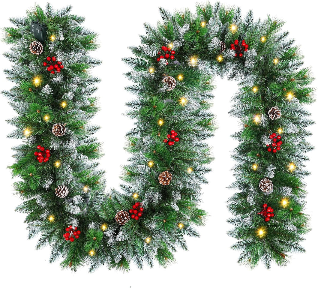 Guirnalda de Navidad con luces, 9FT/2.7M, para repisa de la chimenea, hogar, escaleras, chimenea, porche, interior/exterior (verde)