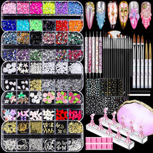 Cargar imagen en el visor de la galería, Teenitor Juego de dijes de uñas y arte de uñas, 5 cajas de dijes de uñas y gemas de uñas
