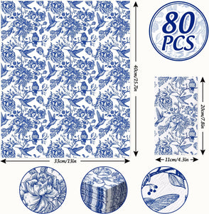 AnyDesign - Paquete de 80 servilletas de papel desechables con diseño de pájaros y flores azules, servilletas de papel decorativas de primavera para el hogar, ln23 cocina, baño, 13 x 15.7 pulgadas