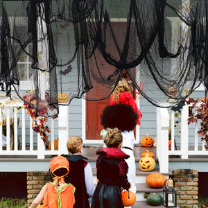 LessMo 200x80Inch (5x2m) Halloween Black Creepy Cloth para decoraciones de fiestas al aire libre, gasa de tela espeluznante y aterradora