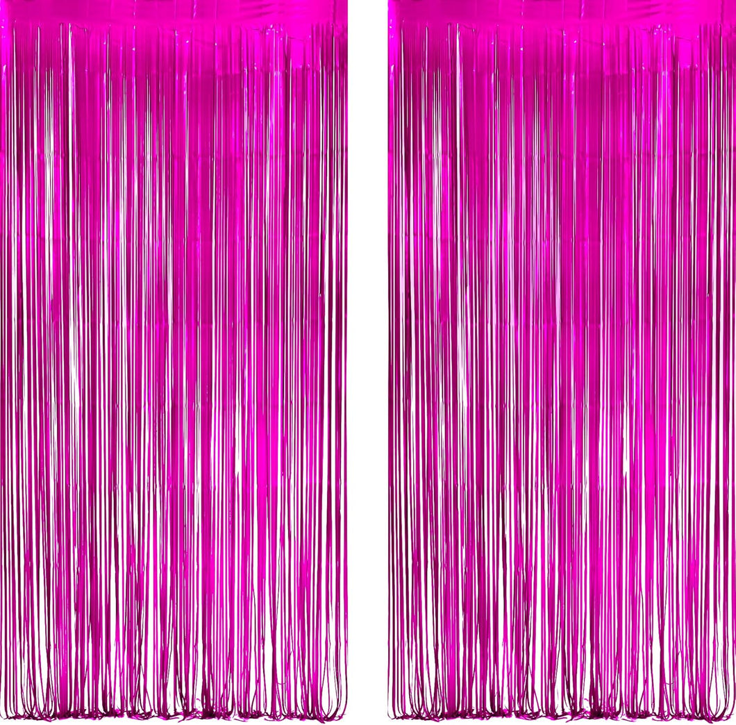 GREATRIL - Telón de fondo de flecos de papel de aluminio de oropel fucsia brillante para cumpleaños Q1