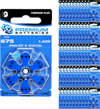 Cargar imagen en el visor de la galería, Premium Batteries Tamaño 675, ZA675, PR44, P675 1.45V Zinc Air Baterías para audífonos con pestaña azul (30 baterías)
