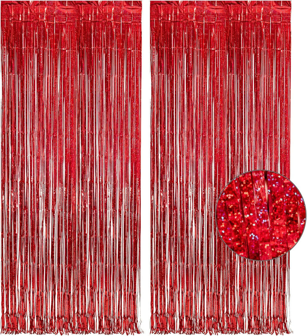 Cortinas telón de fondo con flecos rojos para decoración de fiesta Q1