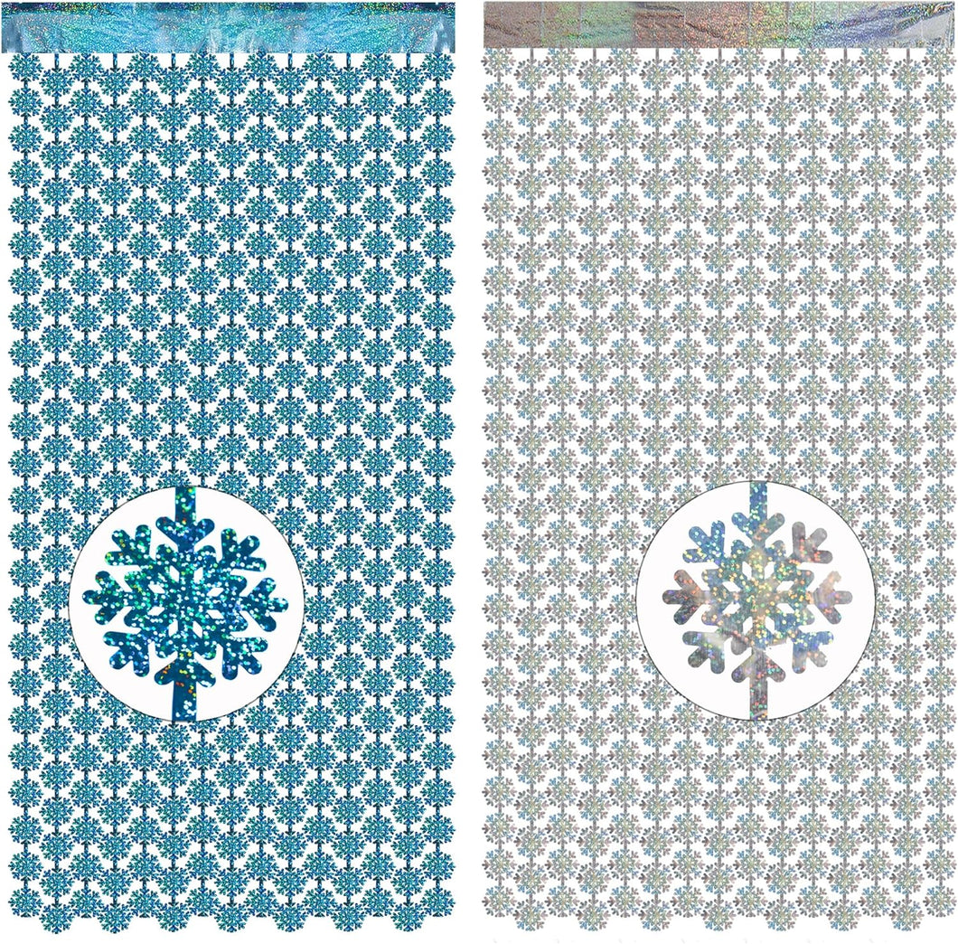 Cortina de flecos de copo de nieve azul plateado Q1
