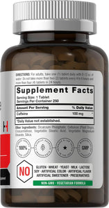 Horbäach Píldoras de cafeína de 100 mg | 250 tabletas | Fórmula vegetariana | Suplemento sin OMG, sin gluten