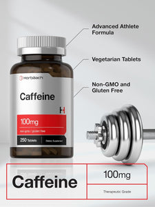 Horbäach Píldoras de cafeína de 100 mg | 250 tabletas | Fórmula vegetariana | Suplemento sin OMG, sin gluten
