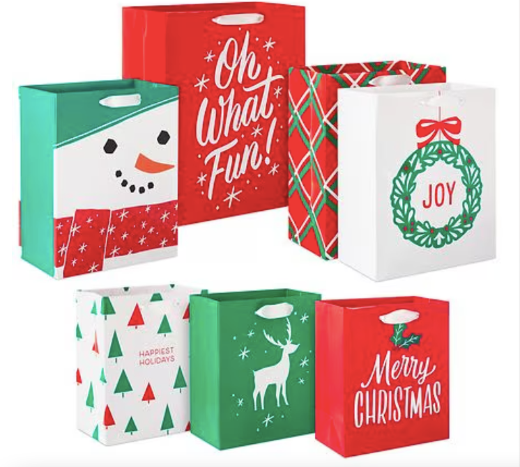 1 Paquete de bolsas de regalo navideñas de Hallmark (¡Qué divertido!), 7,0 unidades Q1