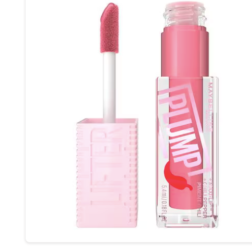 Maybelline New York Lifter Plump Lip Brillo voluminizador de labios con chile y A22  5 % Maxi-Lip , Peach Fever, 0,18 fl oz
