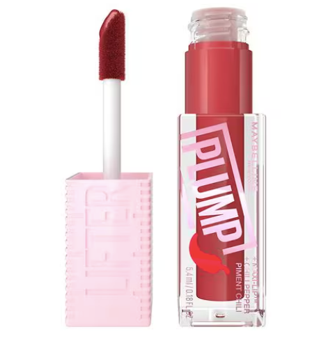 Maybelline New York Lifter Plump Lip Brillo voluminizador de labios con chile y 5 A22  % Maxi-Lip , Peach Fever, 0,18 fl oz
