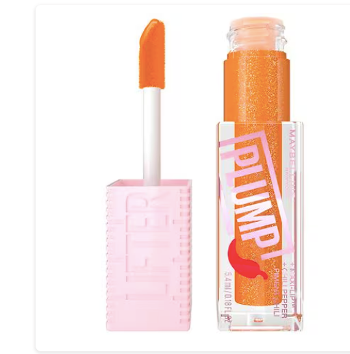 Maybelline New York Lifter Plump Lip Brillo voluminizador de labios con chile y 5  A22 % Maxi-Lip , Peach Fever, 0,18 fl oz