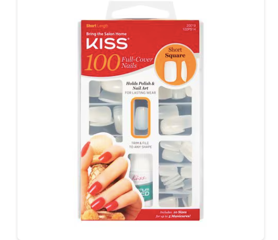 Kiss 100 uñas postizas de cobertura total, longitud corta, cuadradas , juego de 1,0 ln25Kiss 100 uñas postizas de cobertura total, longitud corta, cuadradas , juego de 1,0