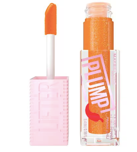 Maybelline New York Lifter Plump Lip Brillo voluminizador  a22 de labios con chile y 5 % Maxi-Lip , Hot Honey, 0,18 fl oz