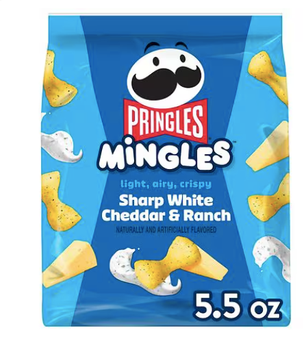 Bocadillos inflados Pringles Mingles con queso cheddar blanco fuerte y salsa ranch , 5,5 oz a23