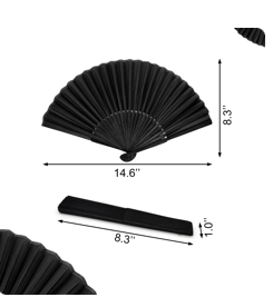 Abanico Plegable Negro de Estilo Clásico, Tela de Seda, Varillas de Bambú,
