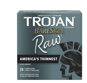 TROJAN BareSkin Condones Finos Crudos, Condones Finos Lubricados, Paquete de 24 Unidades