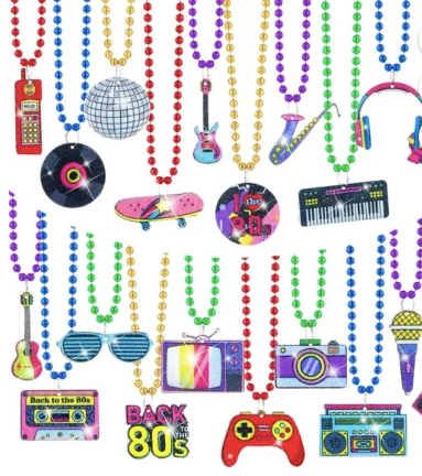 100 Uds. Collares de Cuentas de los Años 80 Decoraciones de Fiesta de los Años 80 Neón Retro Brillo Disco Fiesta Música Rock Collares de Cuentas Joyería de Neón para Favores de Mujer