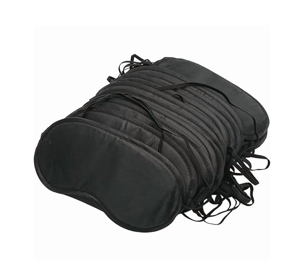 12 Pzas Antifaz para Dormir con Almohadilla para la Nariz y Correa Elástica para Viajar a Dormir, Jugar a Dormir, Negro