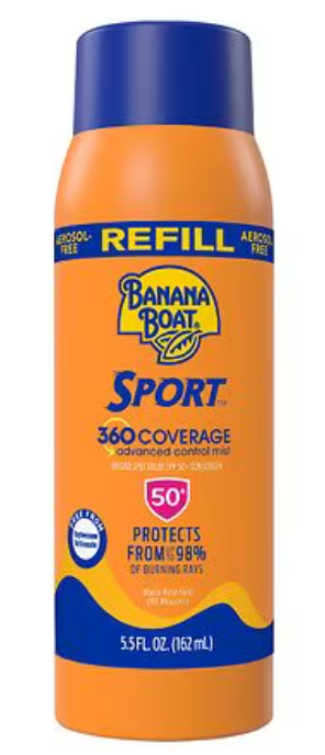 Recambio de protector solar en aerosol LN25 Banana Boat Sport 360 Coverage con FPS 50+ , 5,5 fl oz