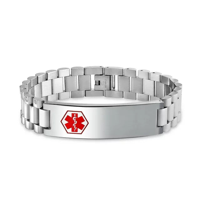 Pulsera de identificación de alerta médica de acero inoxidable de 8 pulgadas