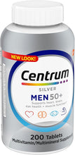 Cargar imagen en el visor de la galería, Centrum Silver Men&#39;s 50+ Multivitamínico con vitamina D3, vitaminas B, zinc para memoria y cognición, 200 tabletas
