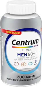 Centrum Silver Men's 50+ Multivitamínico con vitamina D3, vitaminas B, zinc para memoria y cognición, 200 tabletas