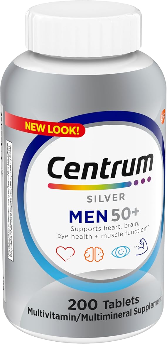 Centrum Silver Men's 50+ Multivitamínico con vitamina D3, vitaminas B, zinc para memoria y cognición, 200 tabletas