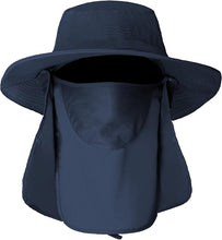 Cargar imagen en el visor de la galería, Sombreros de pesca para hombre, sombrero de sol 3 en 1 con solapa extraíble para el cuello y cubierta facial, protección solar UV, sombrero de pesca de ala ancha
