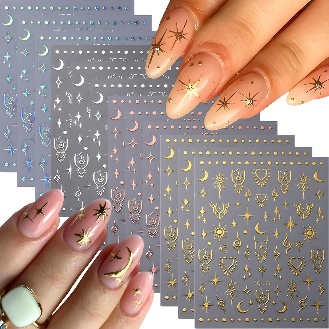 12 hojas de calcomanías de arte de uñas de estrella 3D, Q1