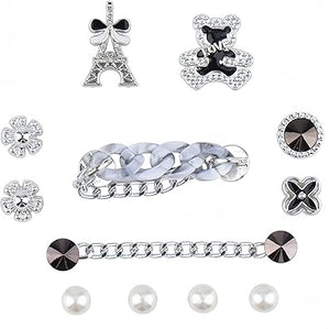 Encantos brillantes para zapatos, decoraciones de zapatos para mujer, cadenas de perlas, accesorios de zapatos rosados, a22 dijes de flores para zapatos, estilo propio