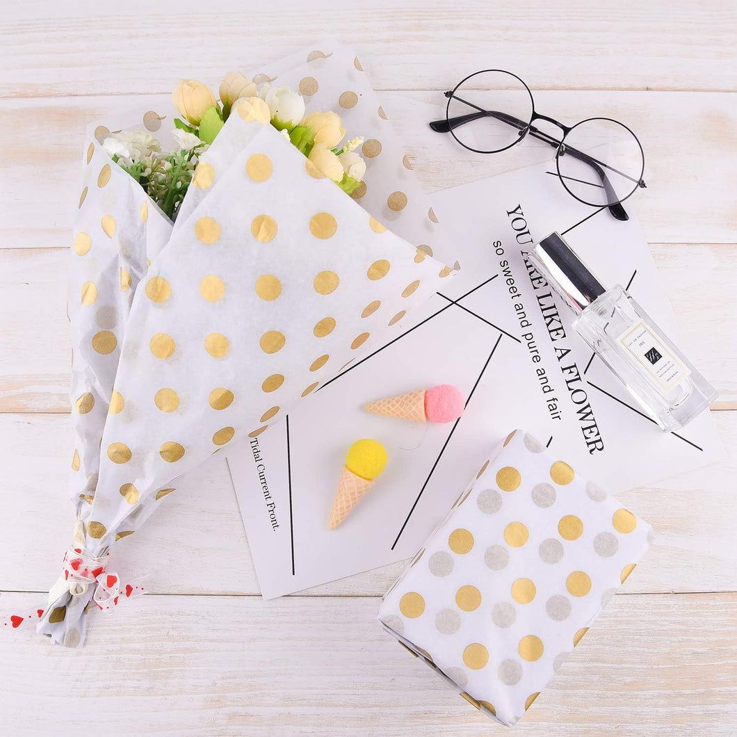 MIAHART 100 piezas de papel de seda blanco dorado a granel de 3 estilos decorativos metálicos para bolsas de regalo, decoración de fiestas de cumpleaños, Navidad, manualidades, manualidades A19