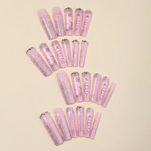 Cargar imagen en el visor de la galería, Uñas postizas a presión con forma cuadrada, uñas postizas con diseño de diamantes de imitación, uñas postizas con purpurina, uñas extralargasA22 , patrones de dinero, uñas acrílica
