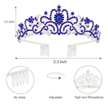 Cargar imagen en el visor de la galería, Velscrun Corona de princesa, tiaras para niñas, banda de princesa de cumpleaños azul para niñas
