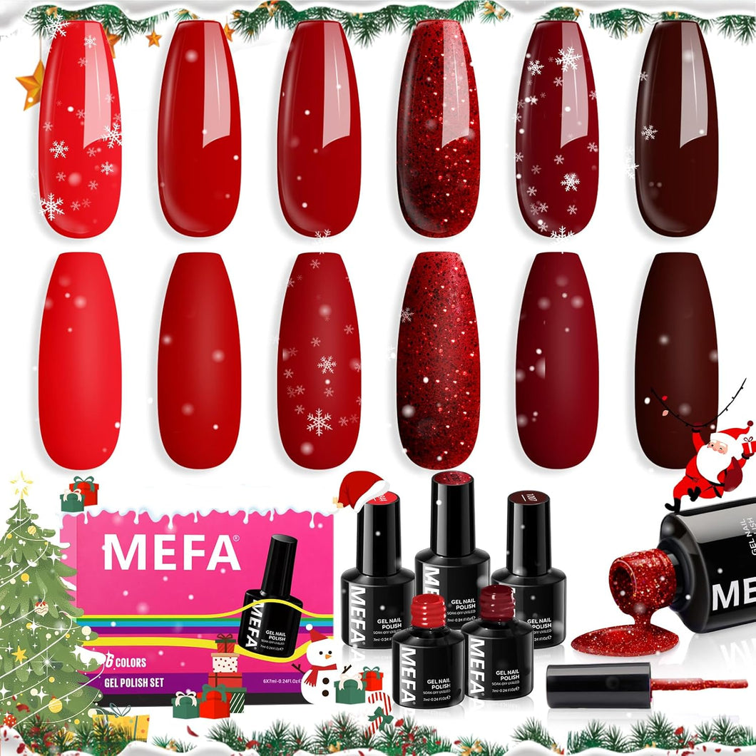 Juego de esmaltes de uñas de gel rojo, 6 colores rojos, popular esmalte de uñas rojo burdeos con brillantina, diseño de arte de uñas, bricolaje, salón de belleza,  a22 regalos de manicura para mujeres