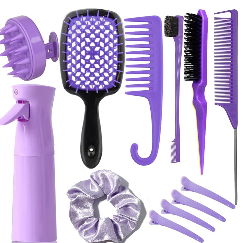 Juego de 12 cepillos de pelo para mujeres, botella de spray LN23
