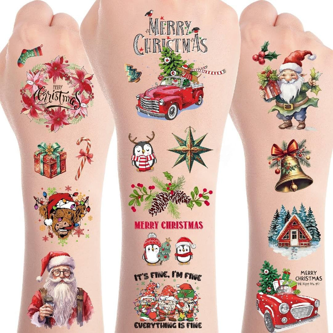 Tatuajes temporales de Navidad para niños, 8 hojas de tatuajes falsos de Navidad para niños y niñas, calcomanías de árbol de Navidad, regalo de Nochebuena para niños, suministros de fiesta  A19