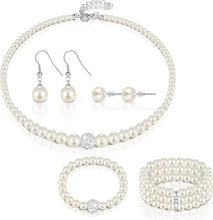 Cargar imagen en el visor de la galería, Juego de joyas de perlas con diamantes de imitación para mujer
