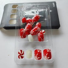 Cargar imagen en el visor de la galería, Uñas postizas a presión de Navidad con diseño de rayas plateadas y purpurina
