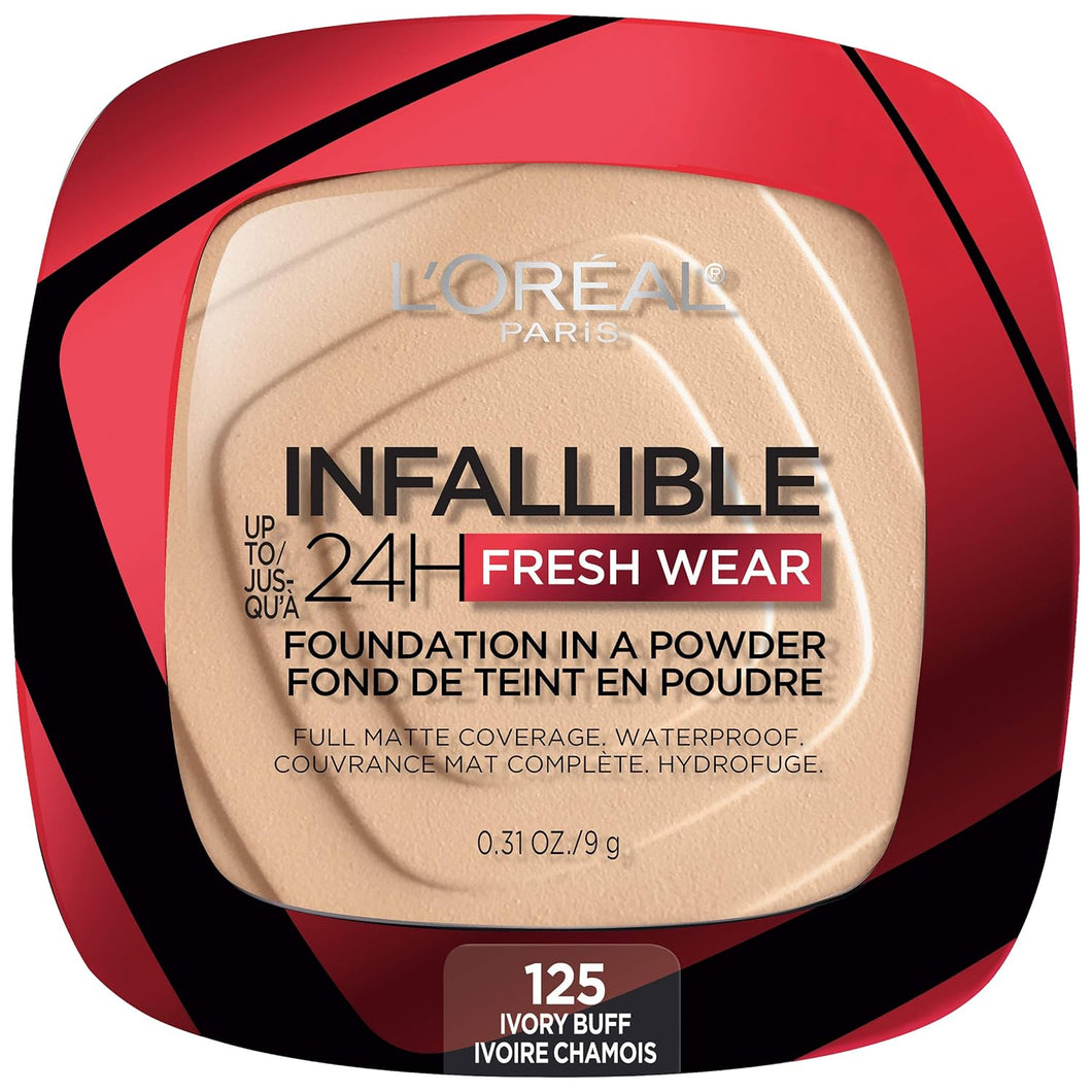 L'Oreal Paris - Maquillaje base en polvo Infallible Fresh Wear, hasta 24 horas de uso, Ivory 125 (marfil 125), 0.31 onzas A19