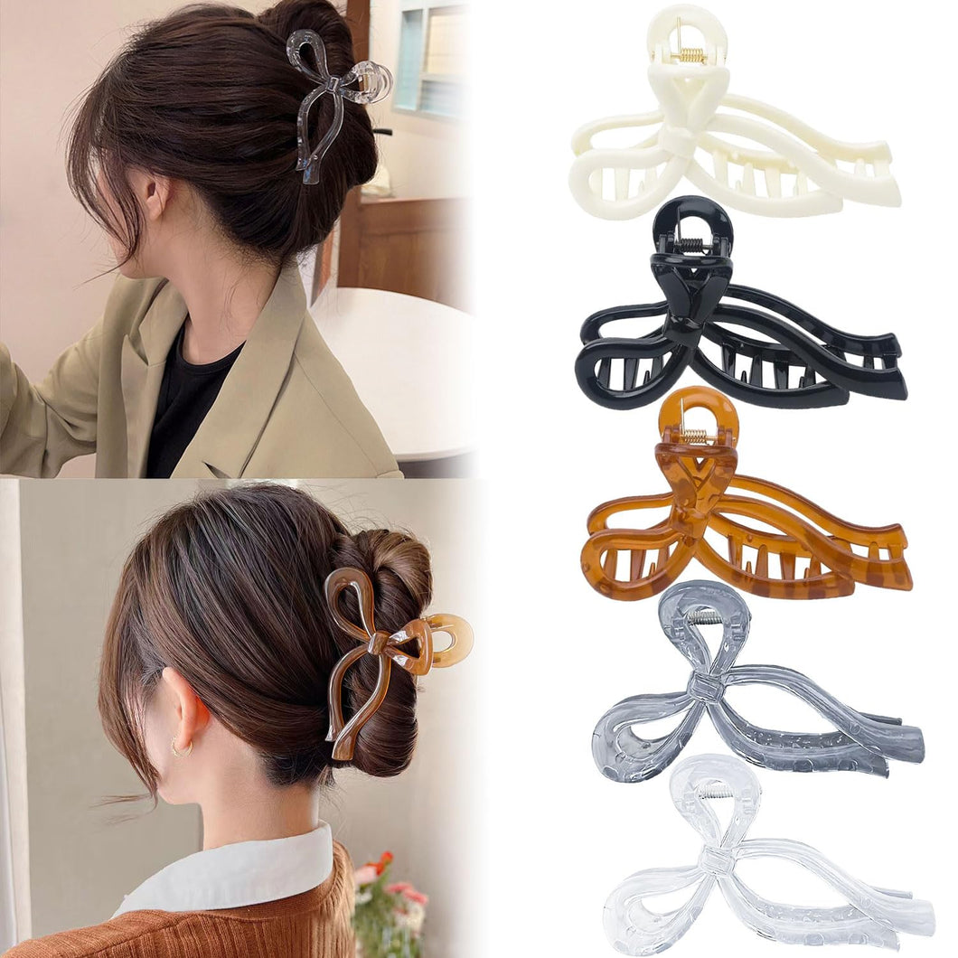 Paquete de 5 pinzas para el pelo con lazo, elegantes pinzas de mariposa antideslizantes para mujeres, A21